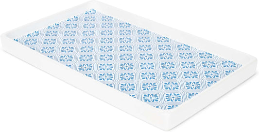 NAT & Jules 10 x 6 Ceramic Stoneware Vanity Tray - Perfect Bathroom or Kitchen Counter Organization Décor: Sponge Holder, Soap Dish, Jewelry and Perfume Tray, Patterned Blue