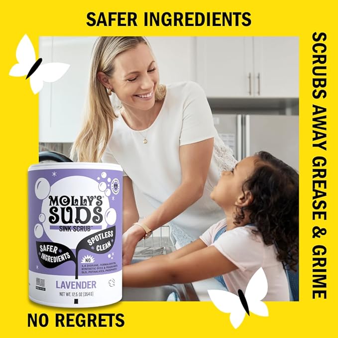 Molly's Suds Sink and All Purpose SCRUB | Gently Removes Stains, Scrubs Away Grease & Gime, Buffs out Scratches | Plant and Mineral Based | 2 Pack, Lavender Scent