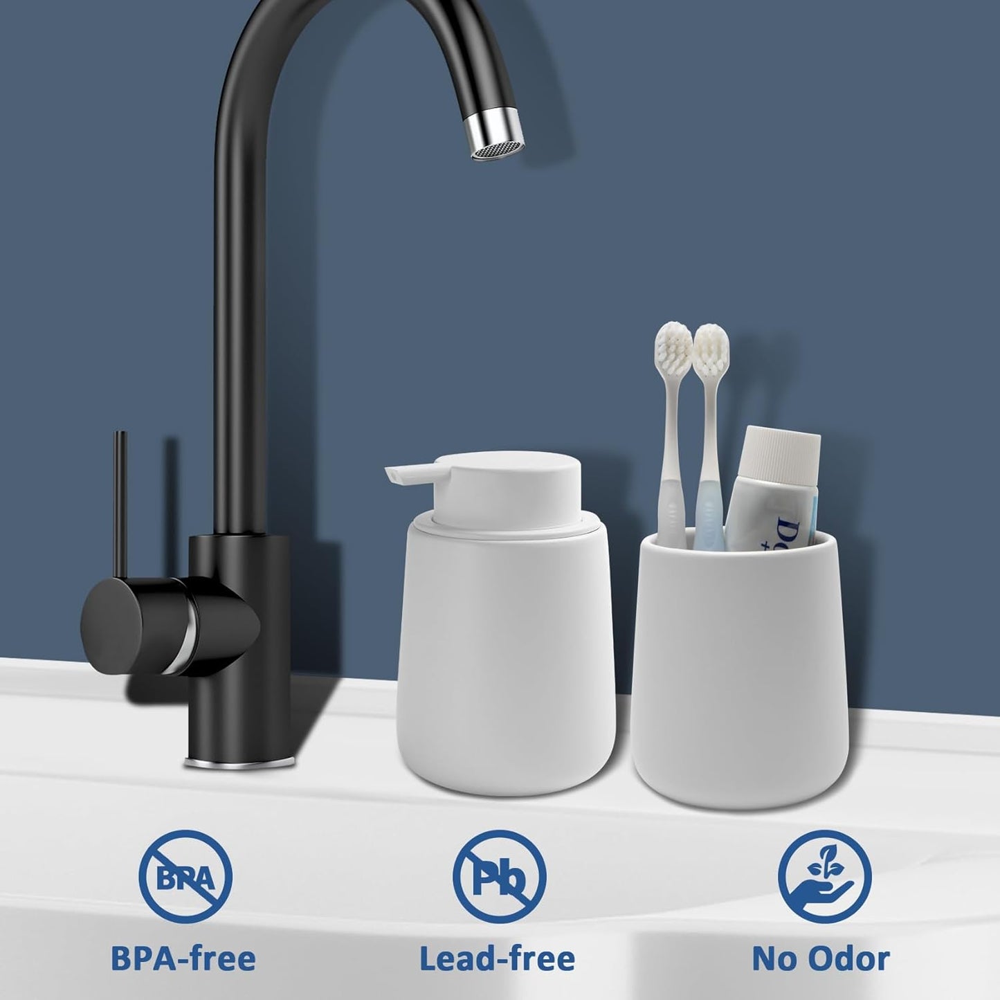 Soap Liquid Dispenser Ceramic with Easy-to-Press Pump Hand Liquid Dispenser for Shampoo Bathroom Kitchen 12 oz 2pcs