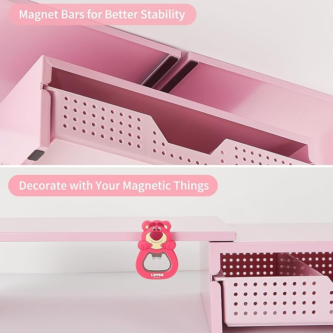 Dual Monitor Stand Riser with Drawer, Desk Organizer and Accessories, Pink Monitor Stand for Desk, Desktop Stand for Computer, Laptop, TV and More (Pink)