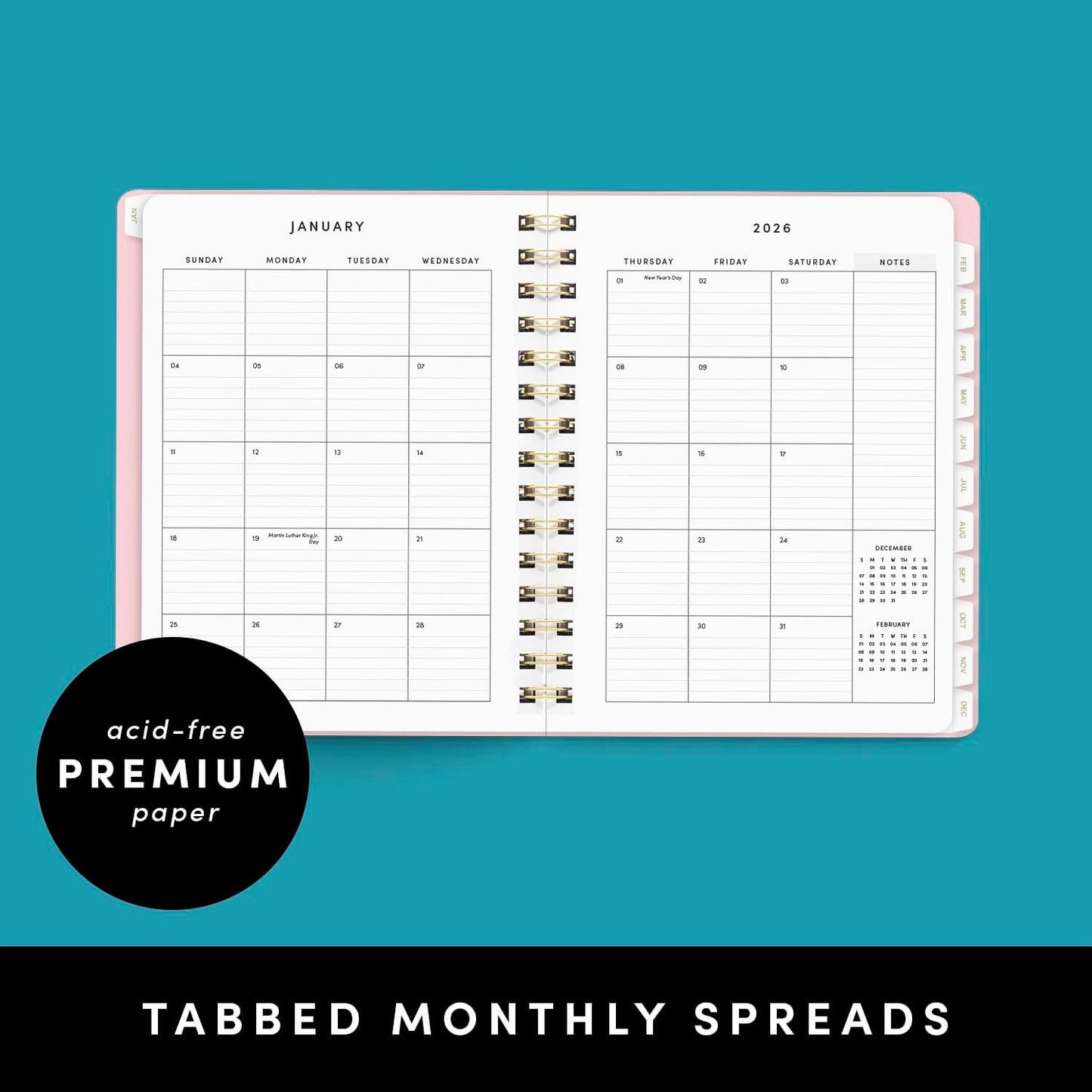 PAPERAGE 2026 Weekly & Monthly Planner, 12 Months (January 2026 - December 2026), 6.6 in x 8.1 in, Spiral Bound 2026 Planner with Weekly, Monthly & Yearly Views, Note Pages & Inner Pocket – Slate