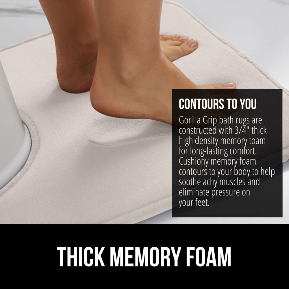 GORILLA GRIP Thick Memory Foam Toilet Rug for Bathroom, U Shaped Washable, Soft Absorbent Velvet Topside Floor Mats, Machine Wash, Cushioned Luxury Rugs for Bath Room, 22.5 x 19.5, Cream