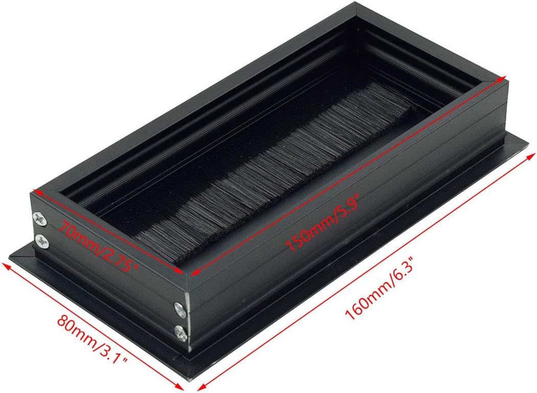 Rectangle Cable Grommet Metal Wire Hole Cover for Management of Computer Desk Wire Black 160mm x 80mm - Pack of 2