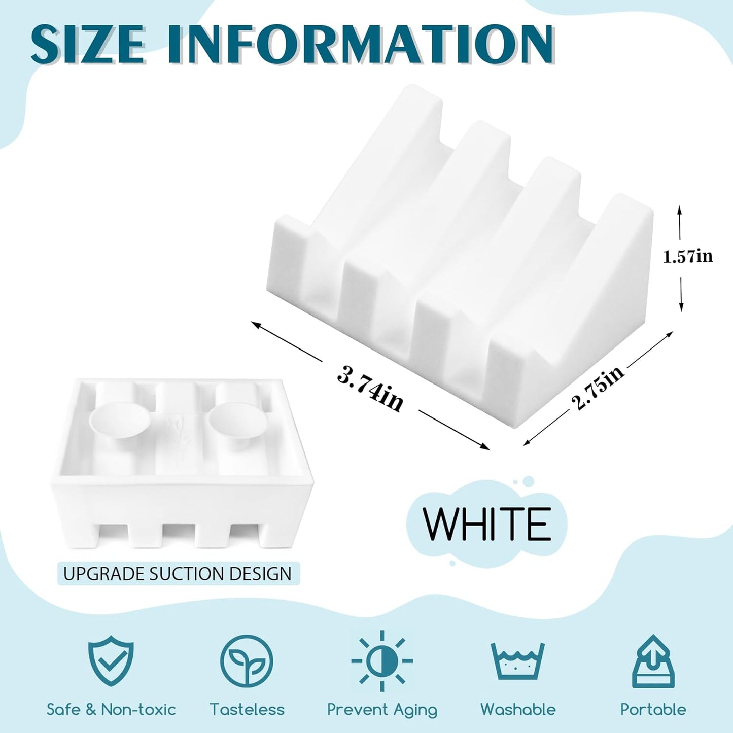 Silicone Soap Dish with Drain, Upgrade Double Suction Cups at The Bottom for Anti-Slip and Stability, Soap Dish Shower Waterfall Bar Soap Holder Tray with Drain Soap Holder (1, White)