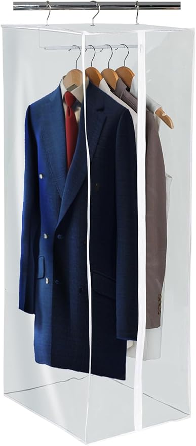 Garment Bag - Clear Hanging Closet Organizer - Durable Zippered Cover with Rod Protects Dresses, Suits, and Jackets from Dust and Moist- Top Metal Frame to Keep All Your Stuff in Shape- 54" x 20" x 15
