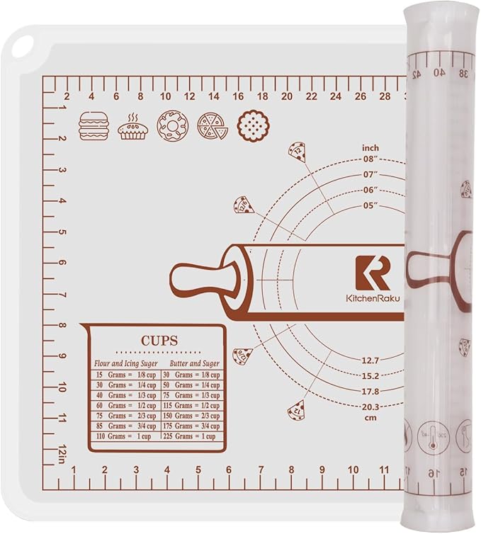 Silicone Baking Mat, Extra Thick Dough Rolling Pad with Measurements and Edge Heightening, Non-stick Food Grade Silicone Pastry Mat for Pastry, Bread, Cookies (Transparent, 20"L x 28"W)