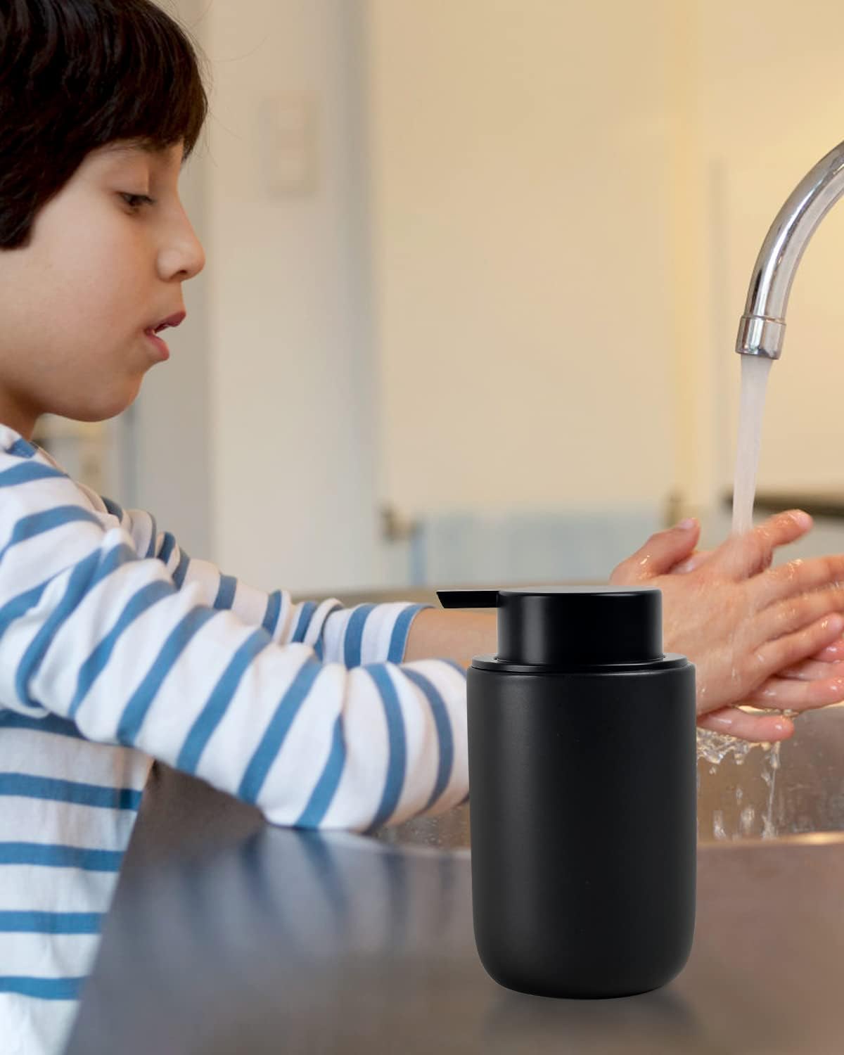 BosilunLife Lotion Pump Dispenser - Matte Black Soap Dispenser Bathroom Ceramic Dish Liquid Soap Dispenser for Kitchen, Bathroom Countertop Soap Dispensers