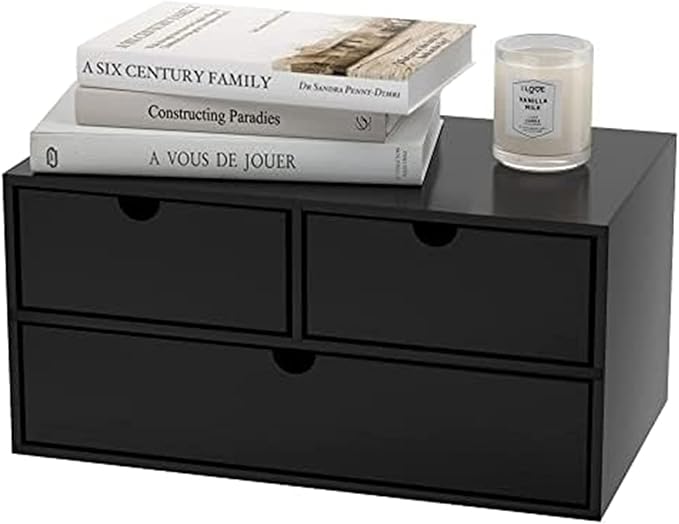 Wisuce Bamboo Desk Organizer - Mini Bamboo Desk Drawer Tabletop Cosmetic Storage Organization for Office or Home Black