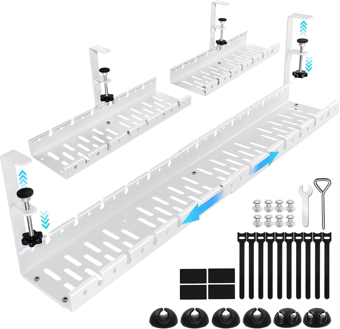 Shikha Under Desk Cable Tray, 15.7"-30.7" Retractable Under Desk Cable Management, No Drilling Cord Organizer with Clamp, Wire Management for Home Office -White