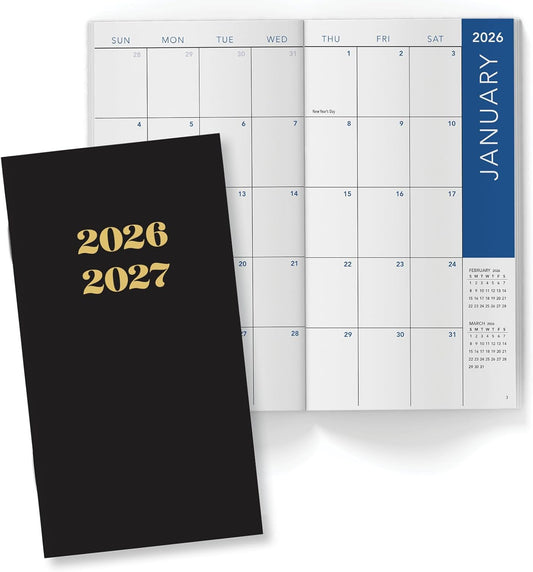 2-Year Monthly Pocket Planner/Pocket Calendar, 3.5"x6.5", 2026-2027: Weekly Planner/Weekly Agenda/Monthly Calendar Organizer (Black)