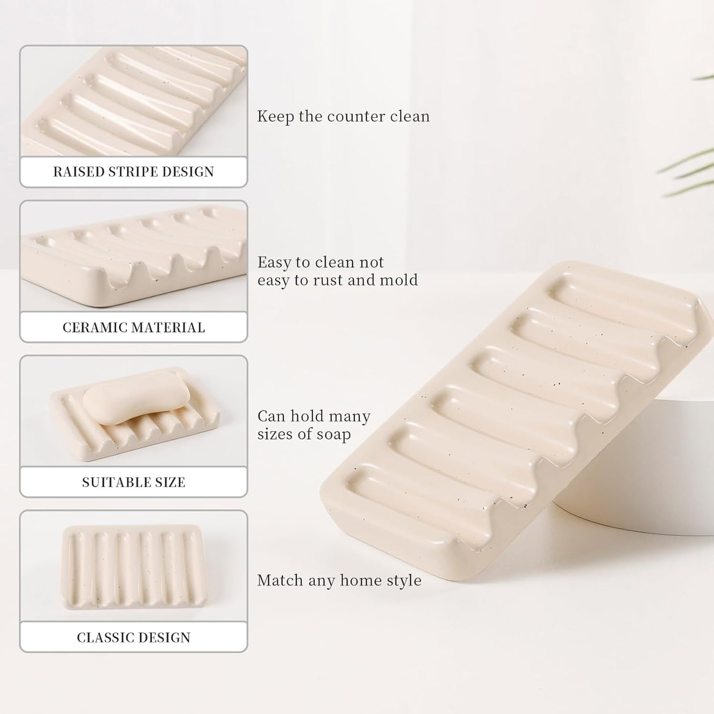 BosilunLife Bathroom Accessories Set - Ceramic Bathroom Set Bathroom Decor Sets Bathroom Counter Lotion Soap Dispenser and Toothbrush Holder Set, Soap Dish, Apothecary Jar (Striped Apricot)