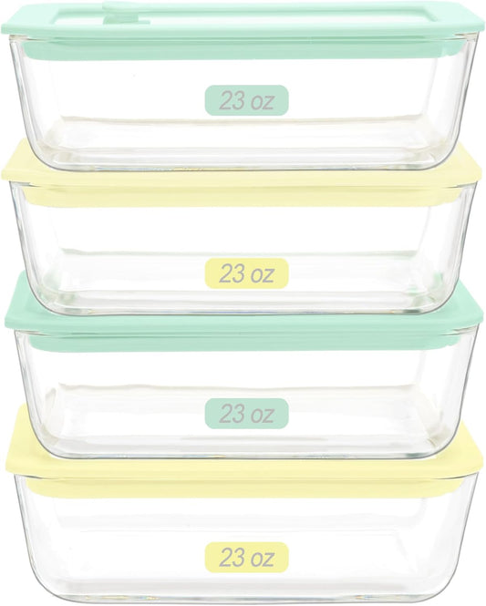 Urban Green Glass Food Container Set with Glass Lid, 4 Pack, Food Storage Containers with Airtight Lid, LeakProof, 100% Plastic Free, Meal Prep Container Set