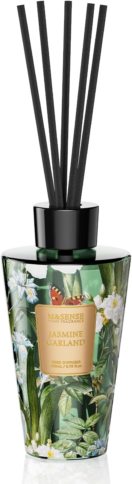 M&SENSE Jasmine Reed Diffuser with Sticks - 8.79fl oz Home Fragrance Non-Toxic Essential Oil Diffuser with Sticks, Air Freshner Gifts for Bedroom Bathroom Office