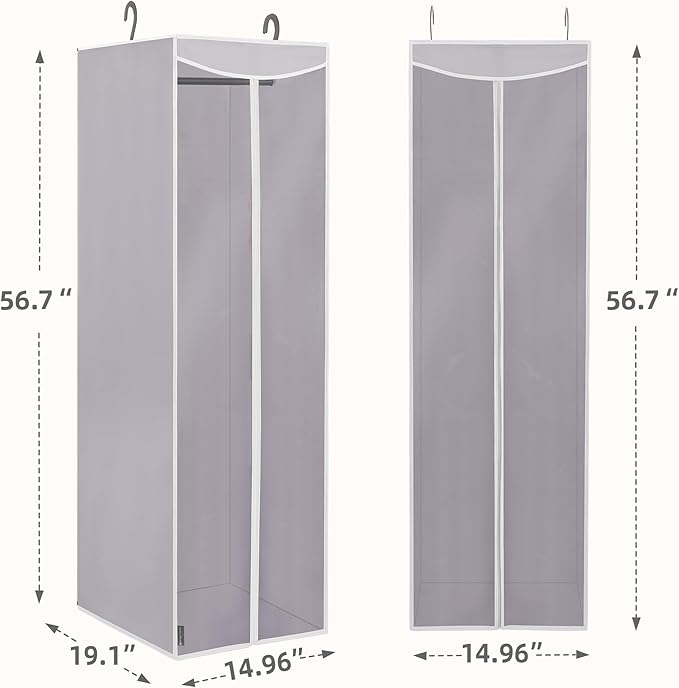 STORAGE MANIAC 2-Pack Hanging Garment Bag Zipper Cover with Sealed Clear Window, Long Garment Cover for Closet Storage Wardrobe Clothes Protector, Large Garment Storage Bag for Dresses,Suits, Grey