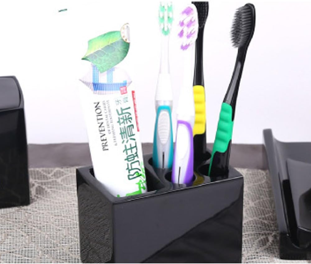 LUANT Resin Soap Dish, Soap Dispenser, Toothbrush Holder & Tumbler Bathroom Accessory 5 Piece Set (Black)