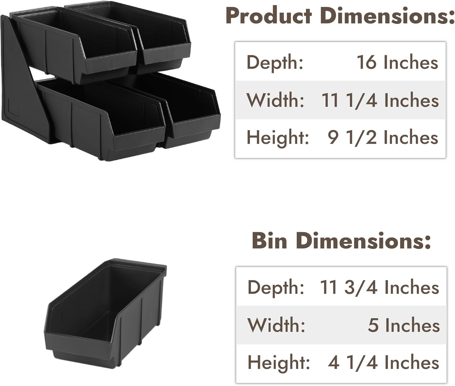 CURTA Black Self Serve Condiment Bin Stand Set, Removable Condiment Organizer with 2-Tier Stand and 4 Condiment Bins, 16" D x11.25 W x 9.5" H, Coffee Bar Beverage Station