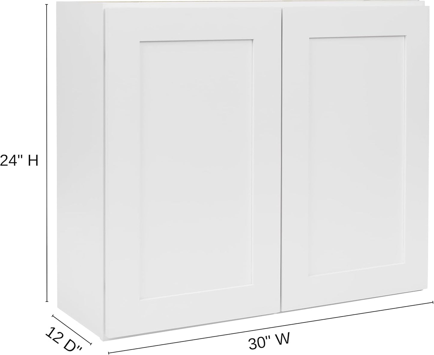 White Shaker Wall Cabinet - Ready to Assemble, Perfect for Kitchen, Laundry, and Bathroom Storage - 30”W x 24”H x 12”D