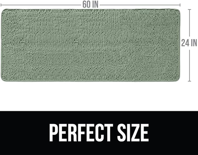 KANGAROO Bathroom Rugs, Chenille Soft Absorbent Bath Rug, Shaggy Shower Mat, Quick Dry Machine Wash Bathmat, Plush Carpet Mats for Tub, Bathtub and Room Home Decor Accessories, 60x24, Sage