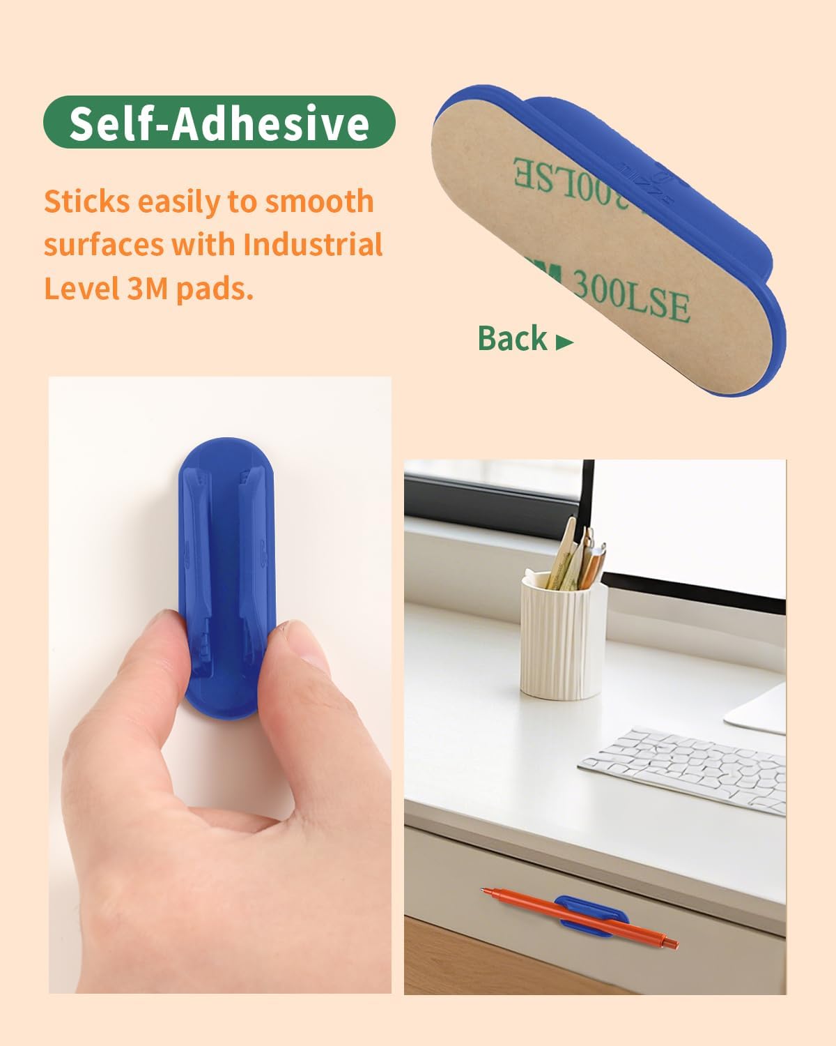 Adhesive Pencil Holders for Desk Set of 10 - Silicone Pen Holder with 15 PCS Adhesive Pads - Flexible Pencil Holder for Office Essentials Accessories and Teacher Supplies…