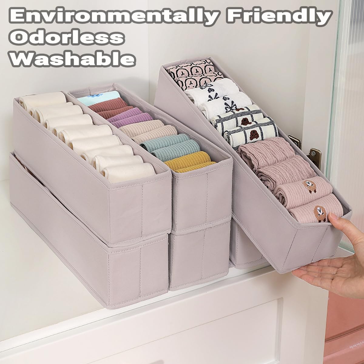 MURRI&MURRDI Mini Foldable Clothes Drawer Organizer 6 Pcs, Small Fabric Storage Organizer for Nursery, Sock, Underwear, Bra, Belt, Tie, Scarves, Gray
