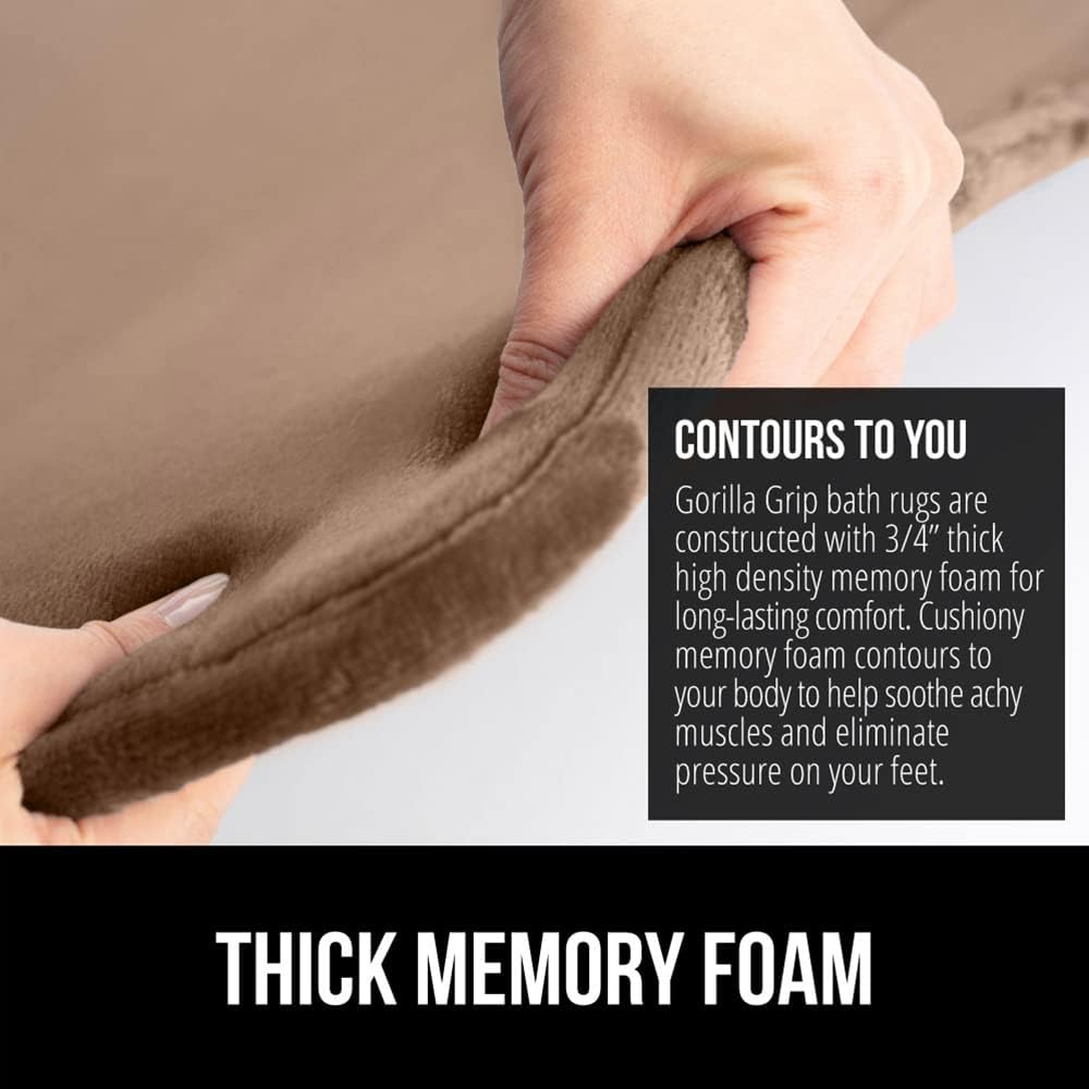 GORILLA GRIP Memory Foam Bath Mat, Soft Absorbent Velvet Bathroom Mats, Durable Dots on Underside, Machine Washable Bathmat, Carpet Rug Room Decor for Shower Tub Floor RV, 24x17 Rugs, Taupe