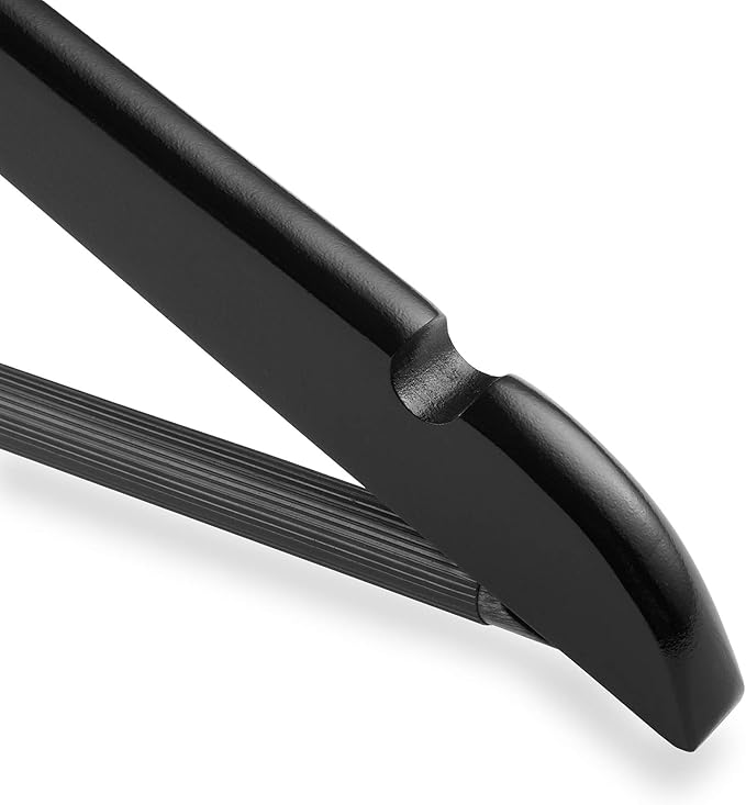 Casafield - 20 Black Wooden Suit Hangers - Premium Lotus Wood with Notches & Chrome Swivel Hook for Dress Clothes, Coats, Jackets, Pants, Shirts, Skirts