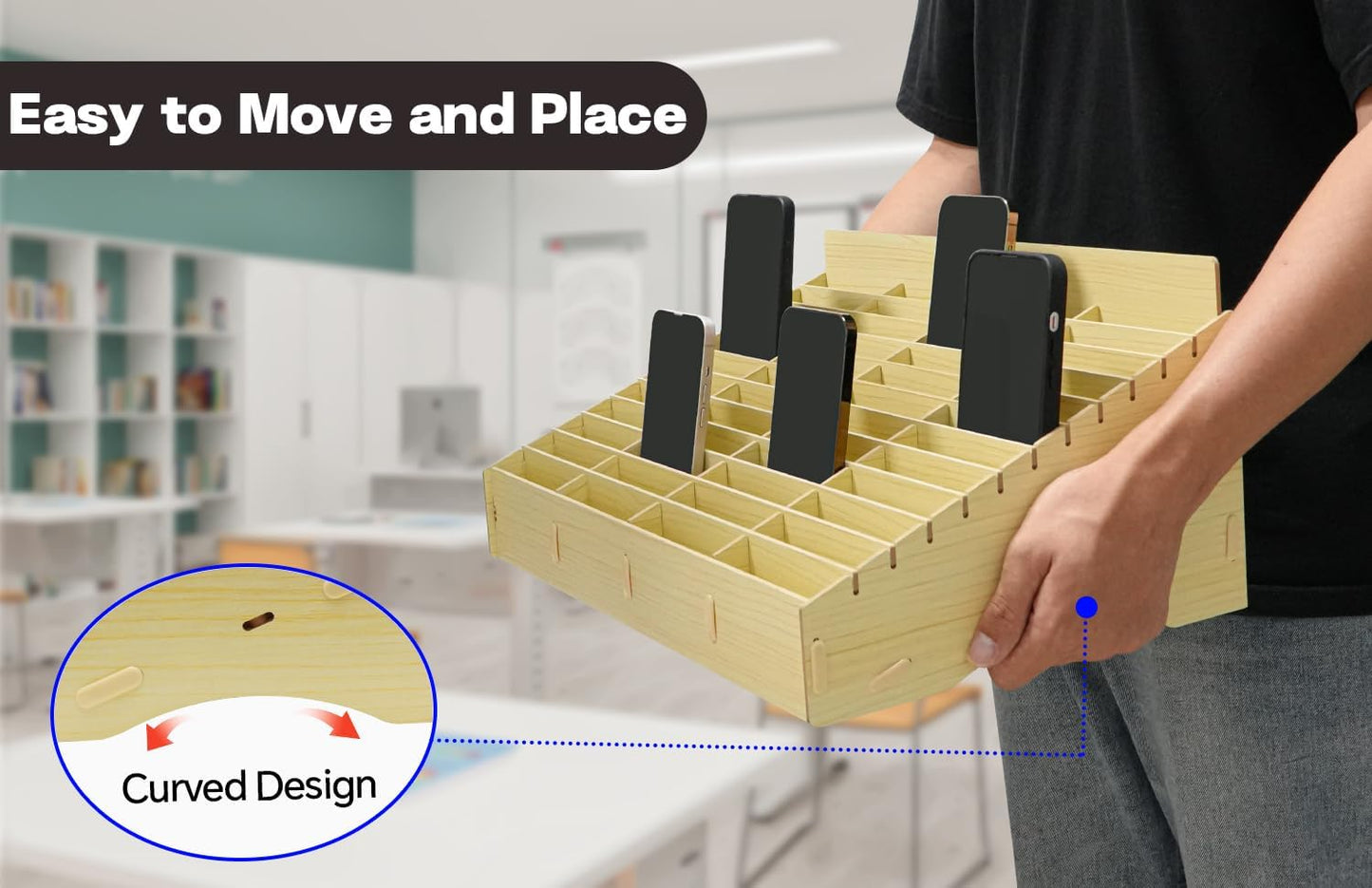 HengTianMei Wooden Desktop Storage Box Mobile Phone Management Storage Box Creative Desktop Office Meeting Finishing Grid Multi Cell Phone Rack Display (New 48)