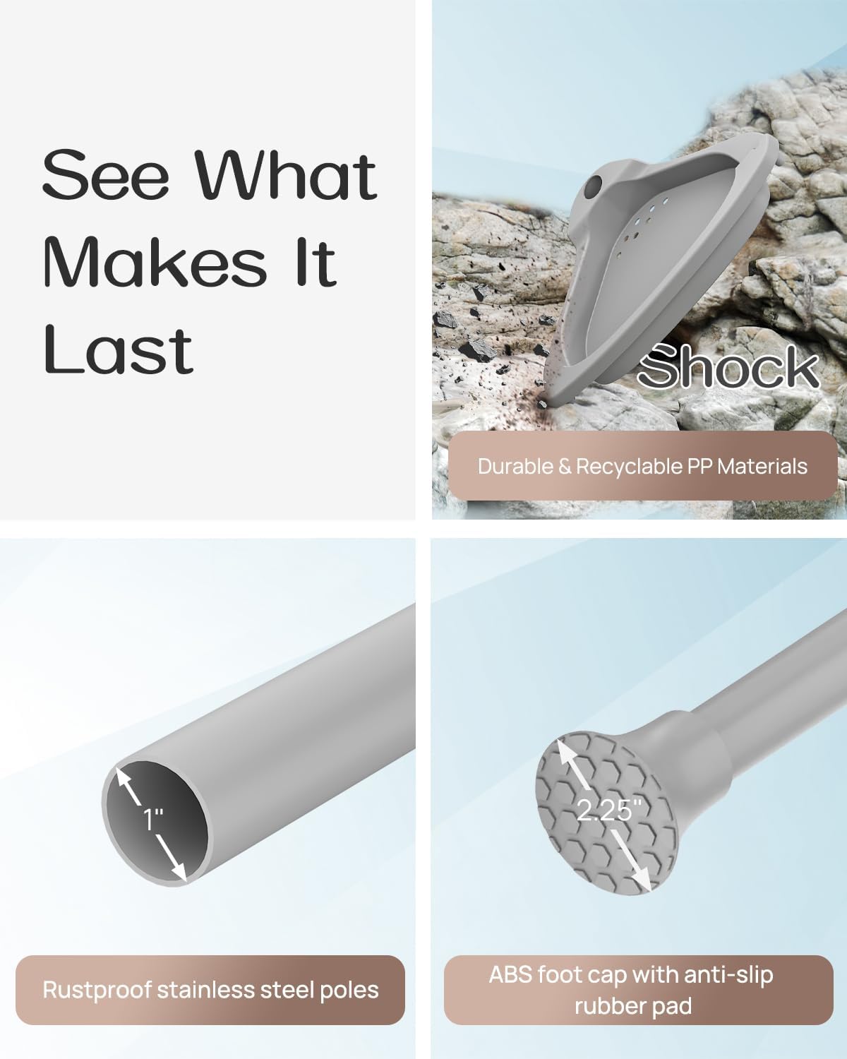 ALLZONE Rustproof Shower Caddy Corner for Bathroom,Bathtub Storage Organizer for Shampoo Accessories,4-Tier Adjustable Shelves with Tension Pole, 34 to 116 Inch, Grey