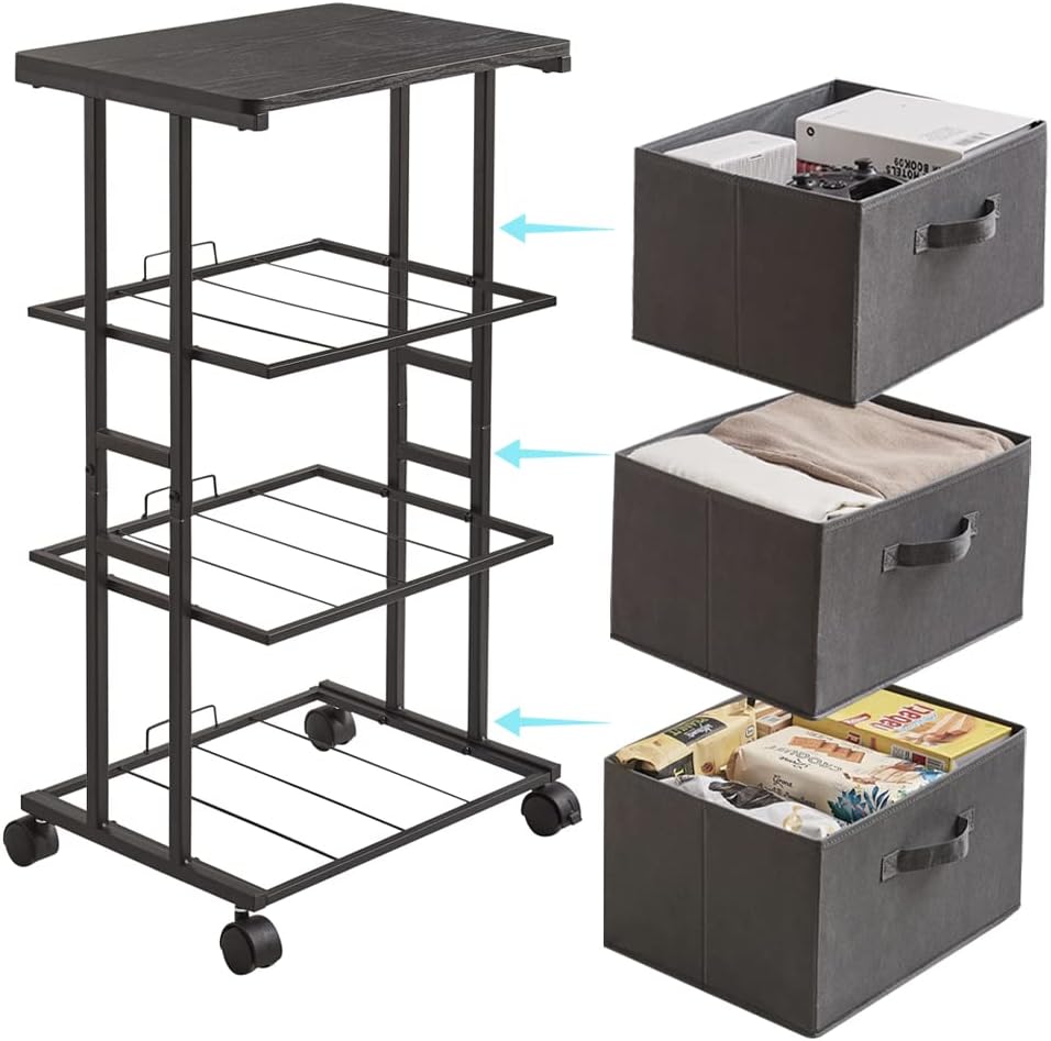 MAX Houser Dresser Tower with 3 Drawers for Bedroom, Fabric Storage Organizer Unit, Chest of Drawers with with WoodTop, Small Vertical Storage for Guest Room, Closet, Entryway, Nursery (Grey)