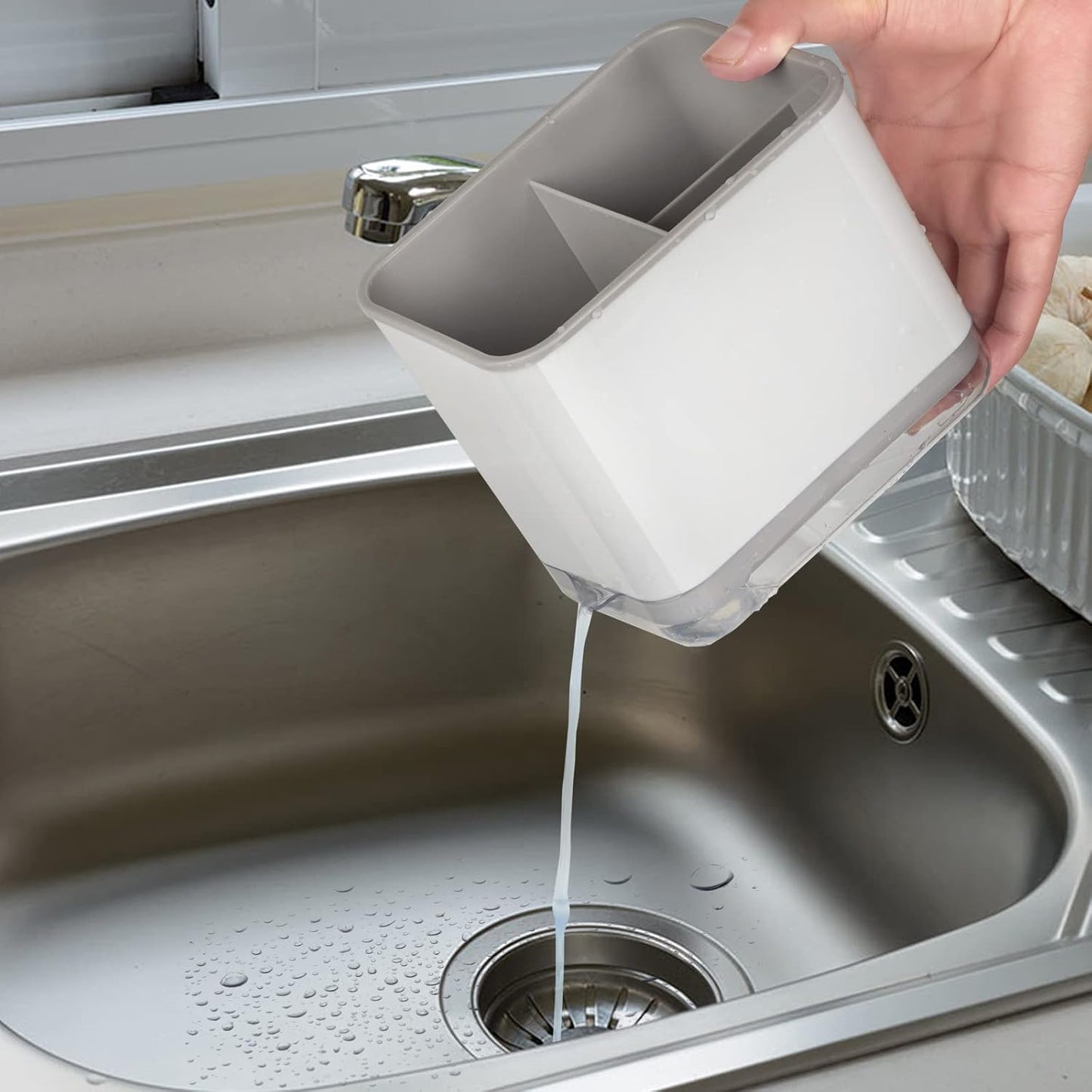 RedCall Kitchen Sink Caddy Organizer Counter,Dish Sponge Holder and Brush Holder with Drip Tray,Plastic Sinkware Caddy,Bathroom Toothbrush Holder (1 Sink Caddy)