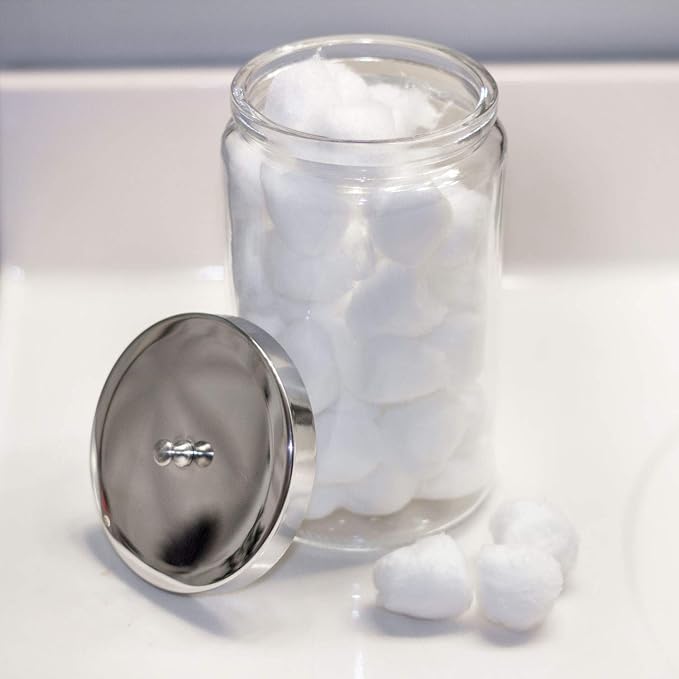 MABIS Decorative Storage Apothecary Clear Glass Jar for Kitchen, Bathroom or Laundry Organization, Medical Sundry Jar with Metal Lid, 4.1 x 3.9 x 7 inches (Pack of 6)