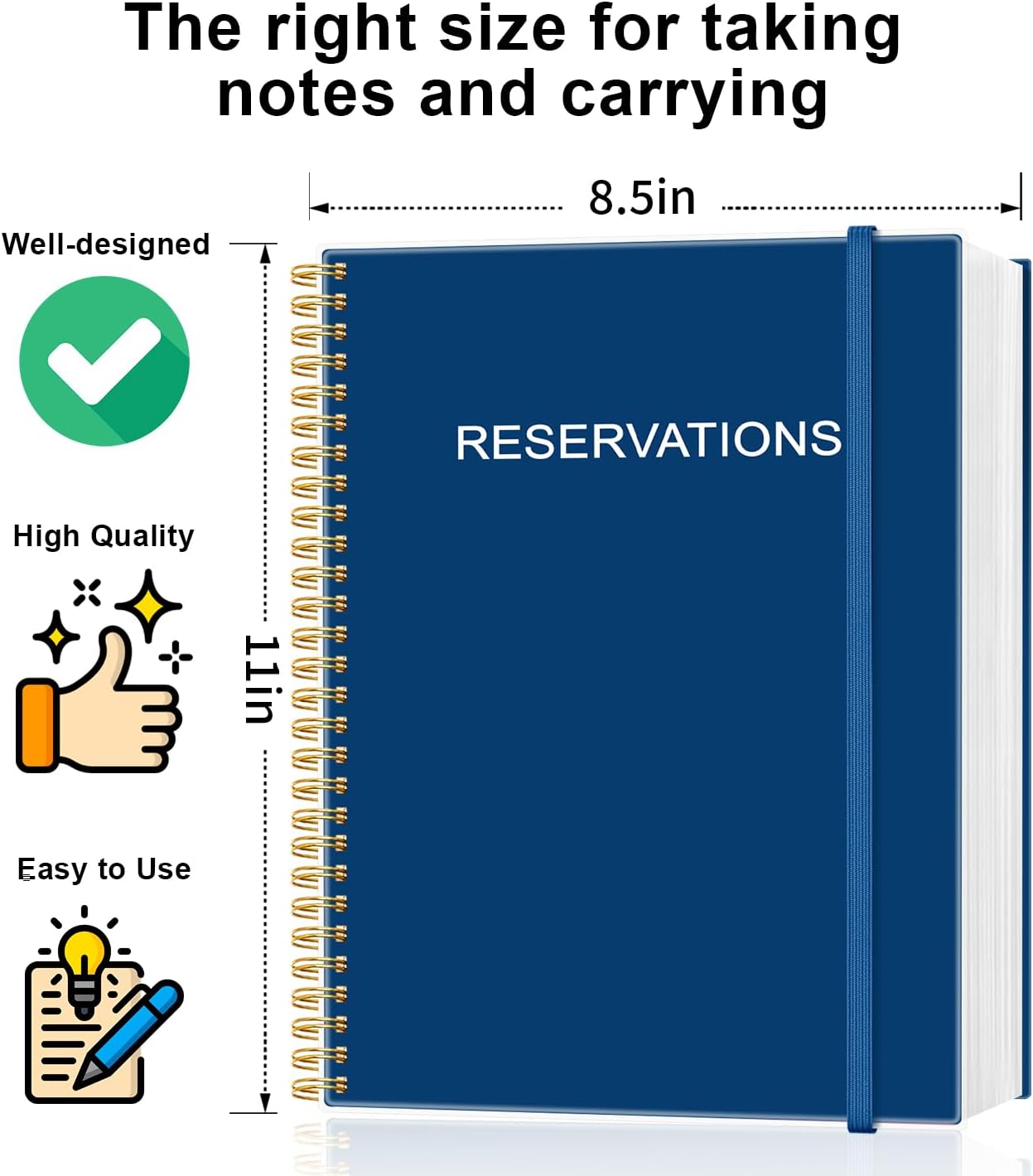 Reservation Book for Restaurant, Table Reservations, Spiral bound Restaurant Dinner Reservations 365 Days 384 Pages, 8.5” x 11'' Blue
