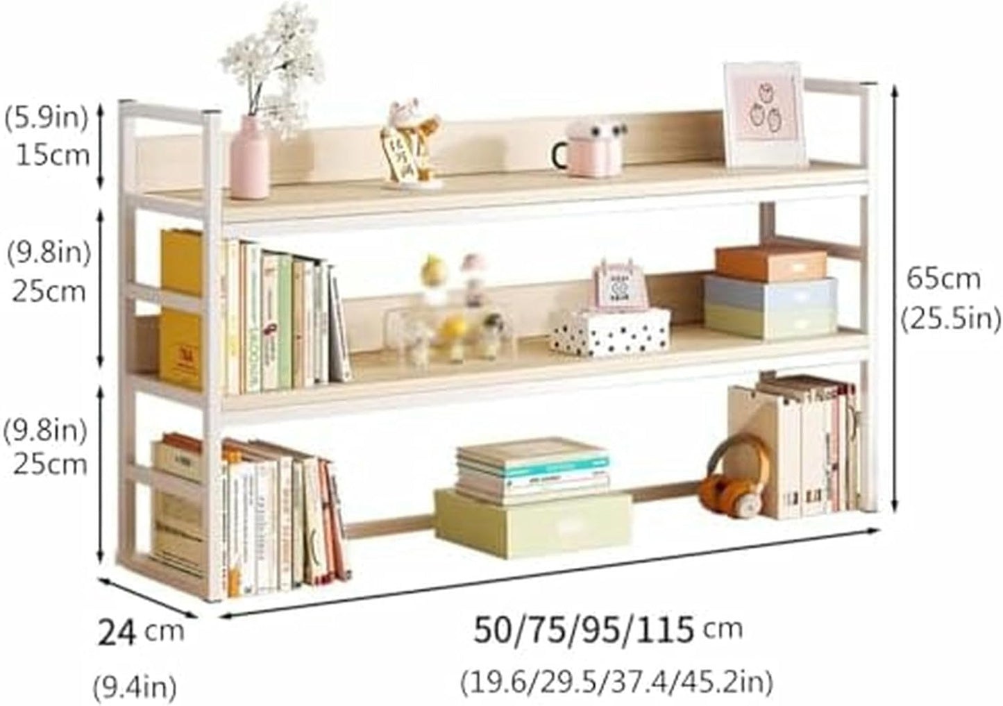 Desktop Bookshelf Organizer, Multipurpose Desk Hutch Dorm, Home Office Rack Wood Metal Bookcase, Open Desktop Storage Shelf for Dorm, Office, Home