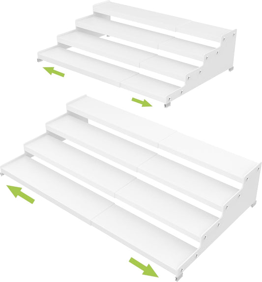 Expandable 4-Tier Step Spice Rack Organizer for Kitchen Cabinet Modern Design and Non Skid Space Saving Storage Shelf for Countertop Cabinets Pantry(2Packs/White)