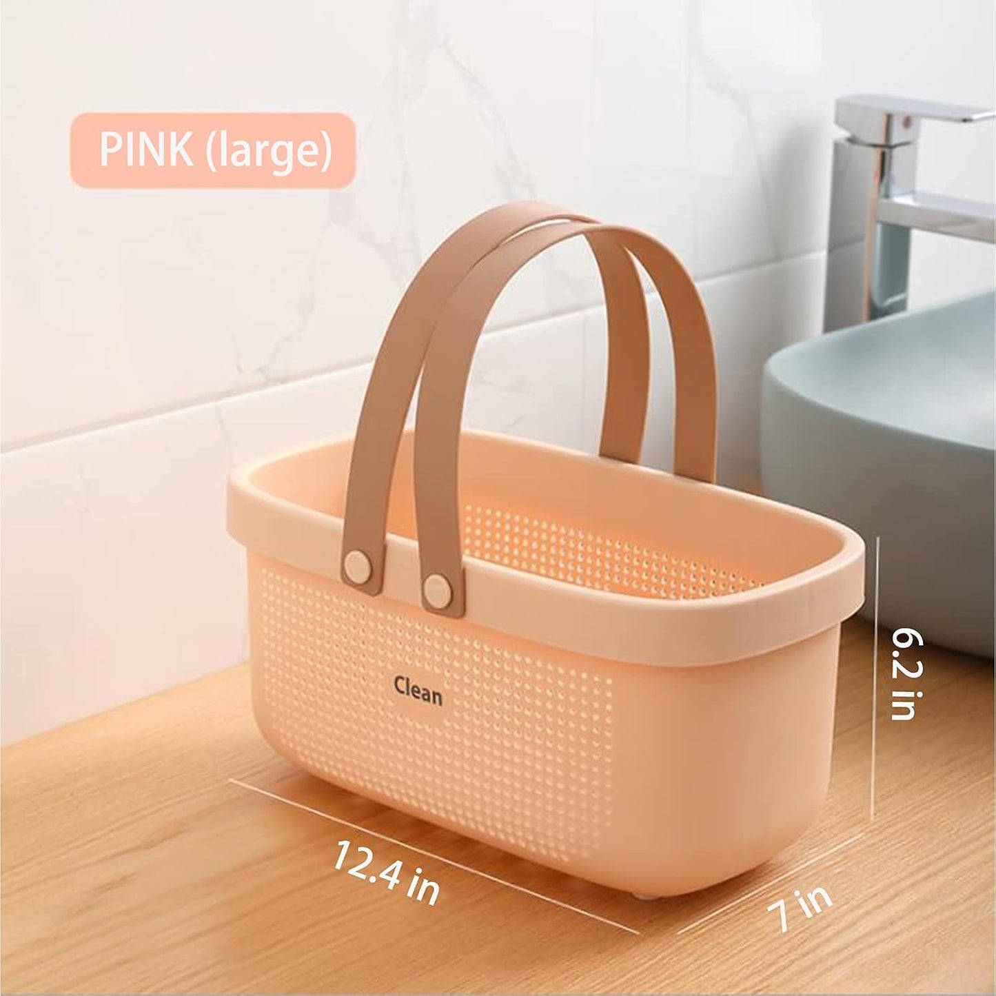 JiatuA Plastic Storage Basket with Handle Portable Shower Caddy Tote Organizer Basket Bin for Bathroom Kitchen Dorm Room Bedroom, Pink