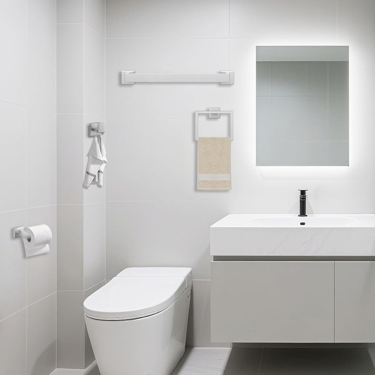 5 Piece Bathroom Towel Bar Set - SUS304 Stainless Steel Bath Towel Holder, 15.7 Inch Towel Racks for Bathroom Wall Mounted, Bathroom Hardware Accessories Set - Brushed Nickel