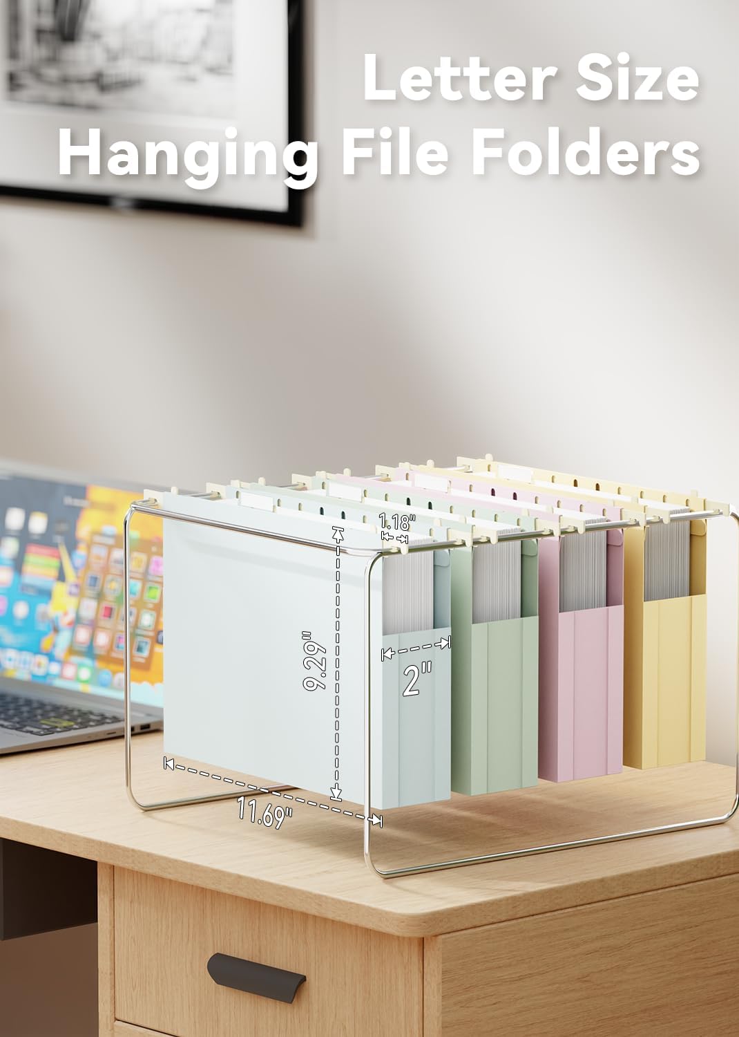 Ansook Plastic Letter Size Hanging File Folders,Heavy Duty 2" Expandable File Folder with Tabs,12 Pack Reinforced File Cabinet Folders for Documents,Morandi Colored Extra Capacity Hanging Folders