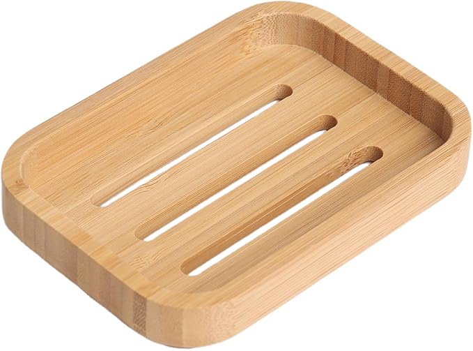Bamboo Bar Soap Holder Wooden Soap Dish for Shower Bathroom Kitchen with Self Draining Tray