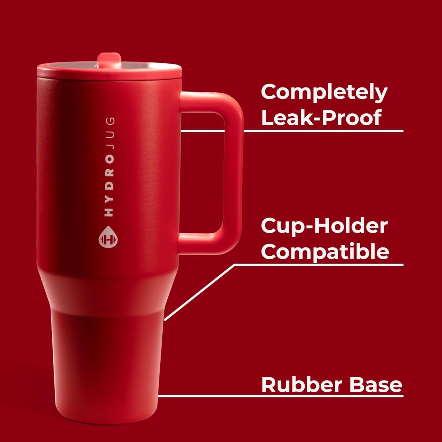 HydroJug Traveler - 40 oz Water Bottle with Handle & Flip Straw - Fits in Cup Holder, Leak Resistant Tumbler-Reusable Insulated Stainless Steel & Rubber Base - Gifts for Women & Men, Alumni Red