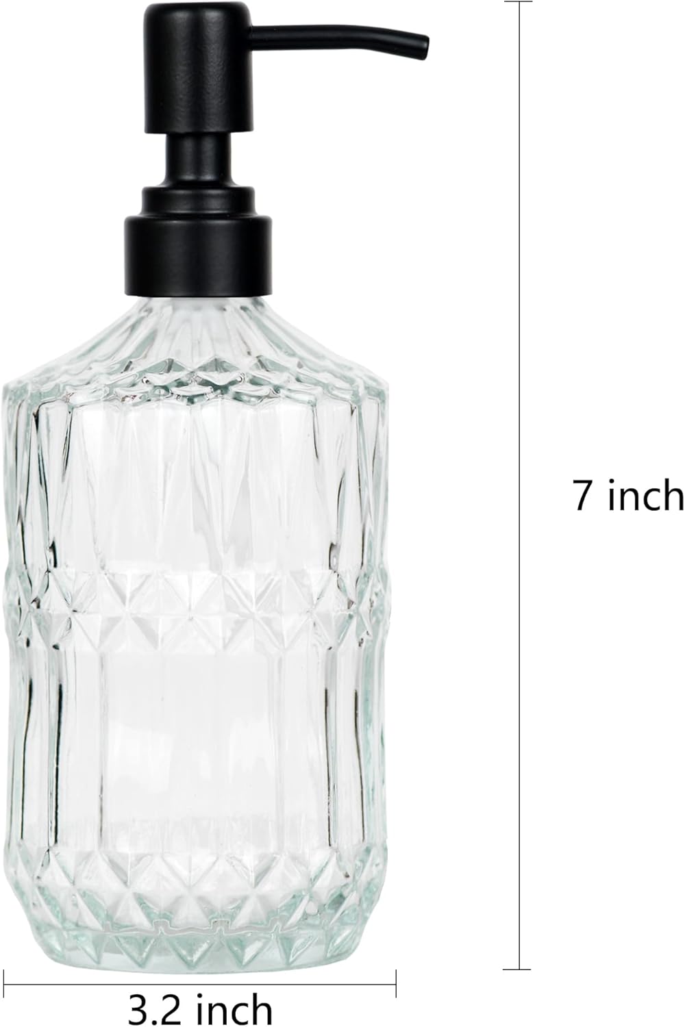 18 oz Clear Thick Glass Soap Dispenser with Black Rustproof Pump, Refillable Bathroom, Kitchen Soap Dispenser for Hand Soap, Body Wash and Lotion (Clear-Black Pump)