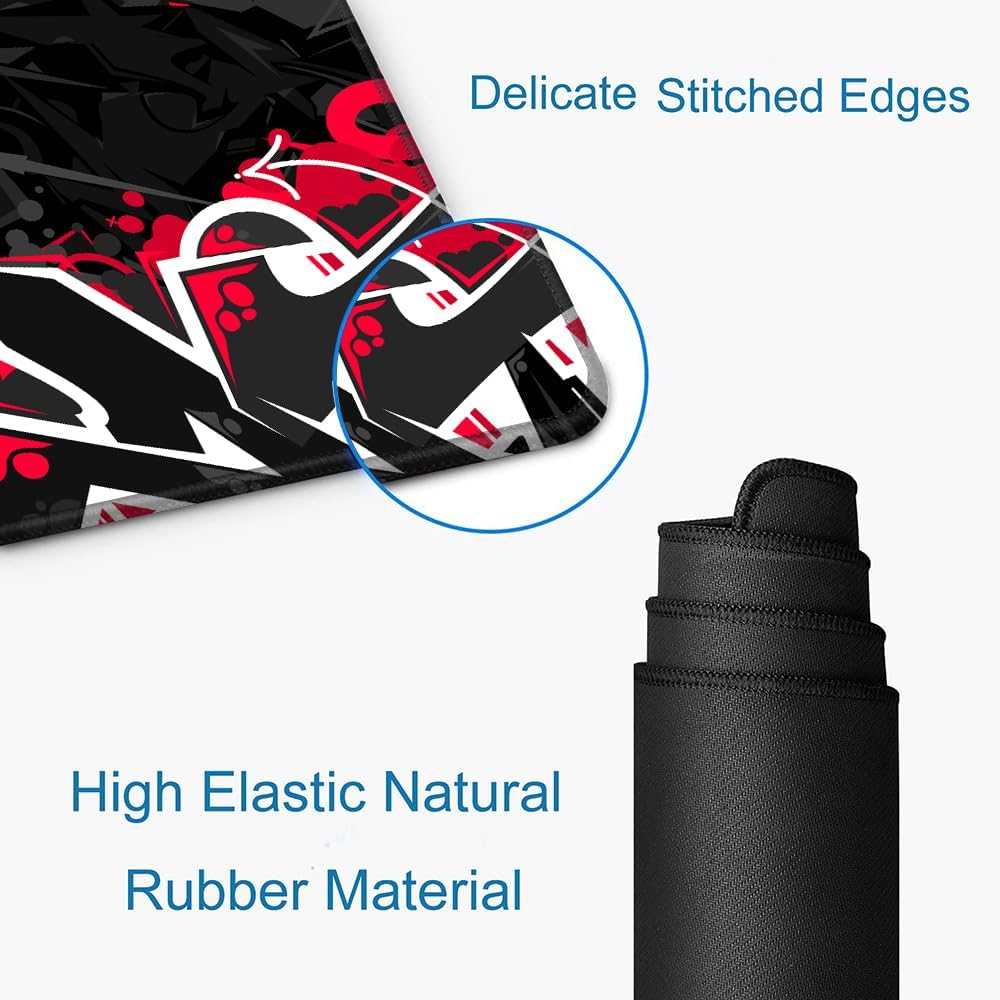 Mouse Pad Gaming, Large XXL Mouse Pads, Non-Slip Rubber Base Mousepad, Keyboard Mouse Mat Desk Pad with Stitched Edges, 31.5x11.8 inch Black Red