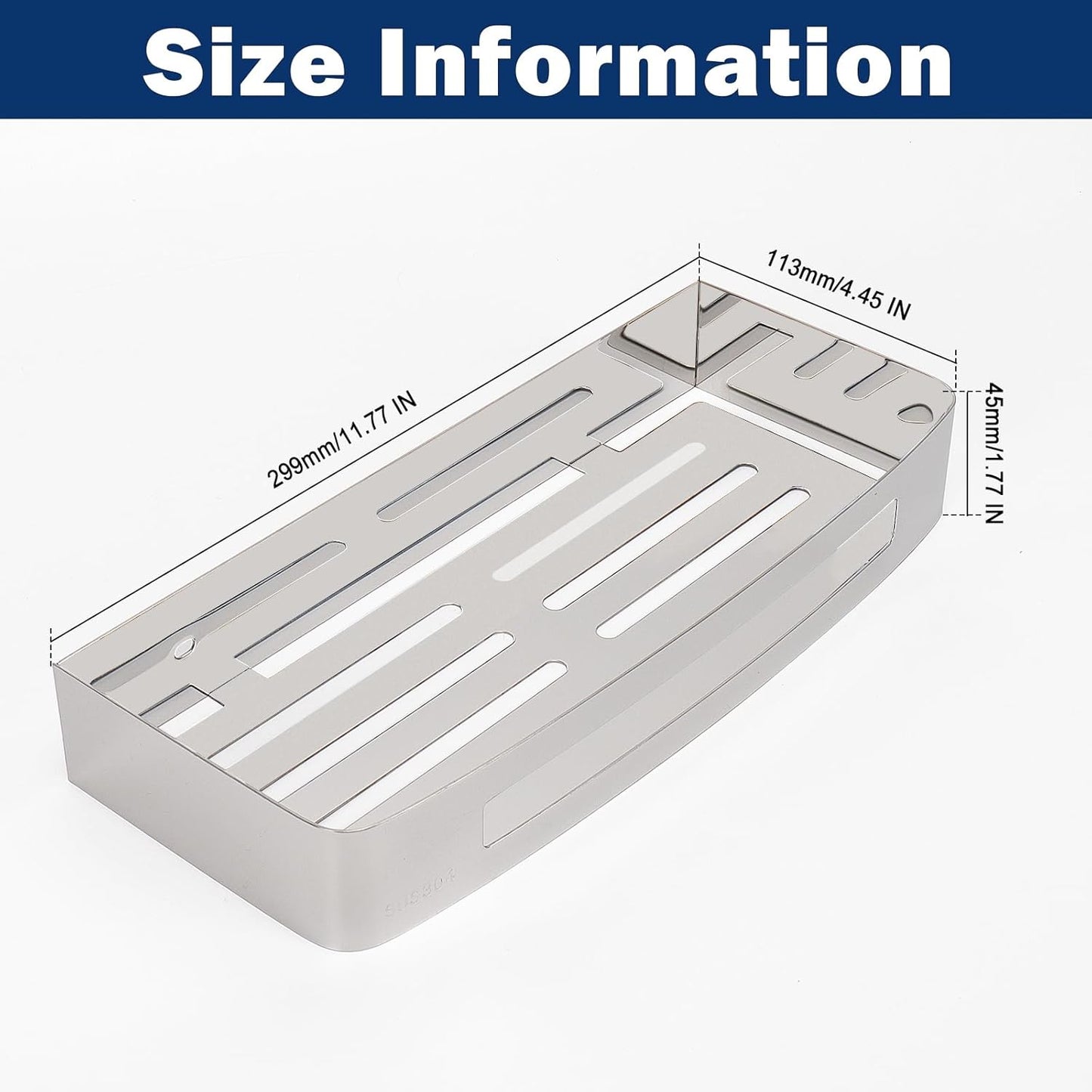 NearMoon Bathroom Shower Caddy 2 Pack, No Drill 304 Stainless Steel Shower Organizer with 2 Hooks (Shower Shelf, Chrome)