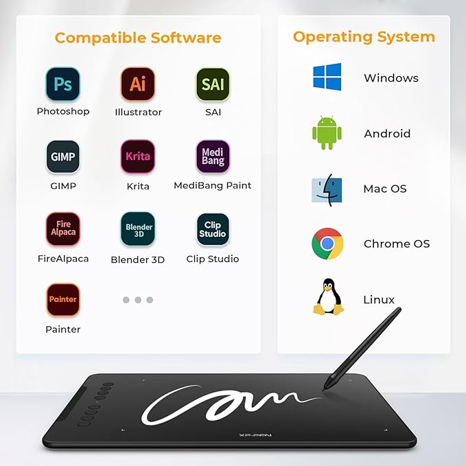 XPPen Updated Deco 01 V3 Drawing Tablet-16384 Levels of Pressure Battery-Free Stylus, 10x6 Inch OSU Graphic Tablet, 8 Hotkeys for Digital Art, Teaching, Gaming Drawing Pad for Chrome, PC, Mac, Android