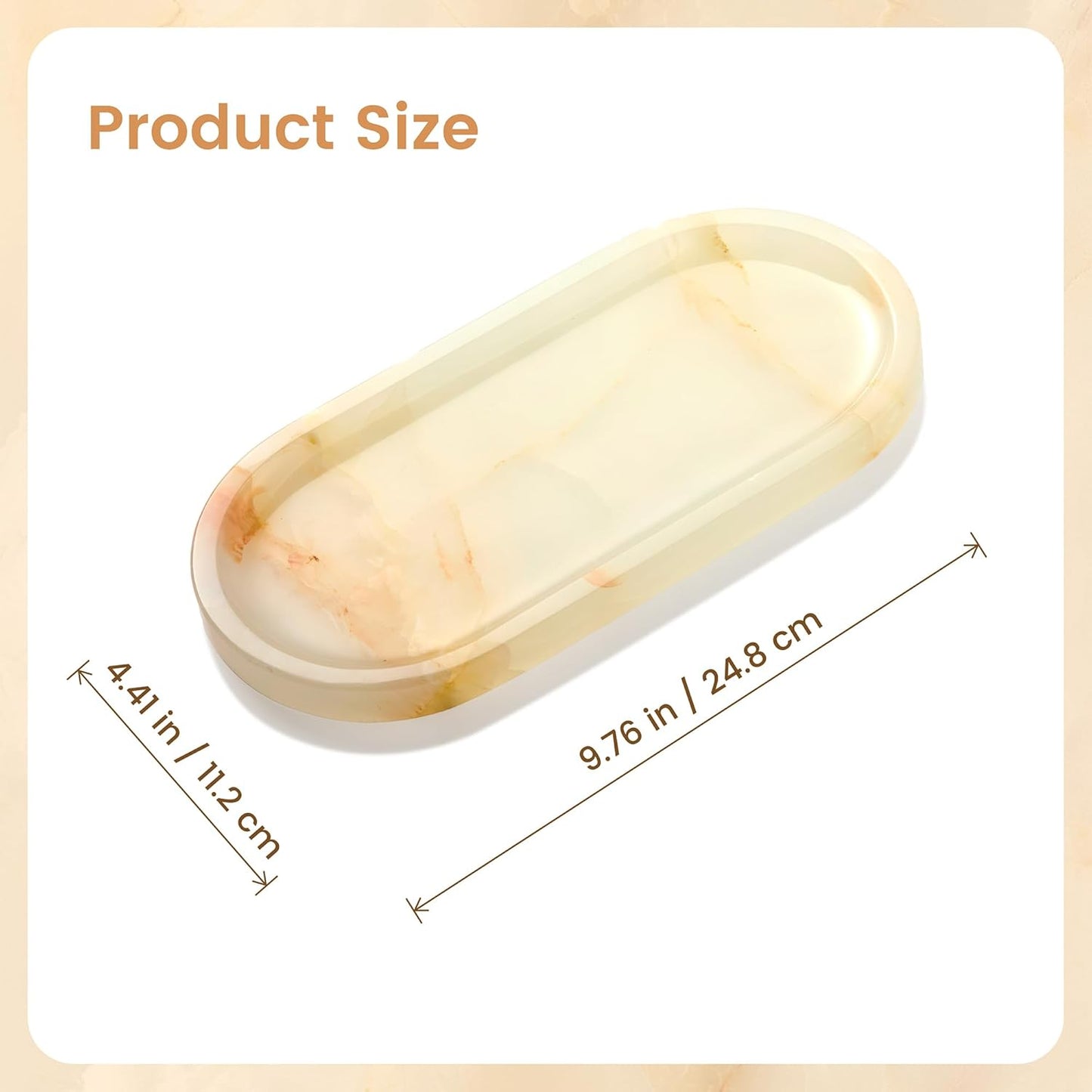 Natural Marble Decorative Tray for Countertop Organizer,Vanity Tray Trays for Jewelry Perfume Candle, Luxury Oval Stone Dish for Bathroom, Bedroom, 9.8"x4.4" Catchall Tray, White Orange