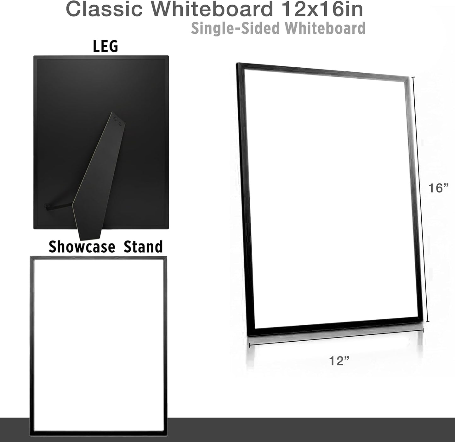Magnetic Dry Erase Whiteboard 12x16 with Stand – Single-Sided Desktop White Board with Black Aluminum Frame – Includes Markers, Eraser & Magnets for Home, Office or Classroom