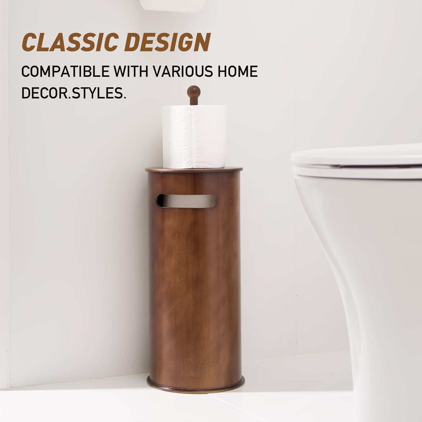 Toilet Paper Stand with 3-Roll Tissue Holder for Boho Bathroom, FreeStanding Bamboo Toilet Paper Holder,Wood Toilet Paper Storage with Lid.