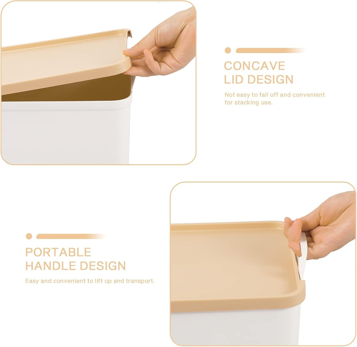 ANMINY 5PCS Plastic Storage Bins Containers with Lids, Large White Storage Organization Bins Boxes, Lidded Plastic Storage Baskets for Closet Shelves Drawers Desktop - 2 Medium 3 Small, Wheat Lids