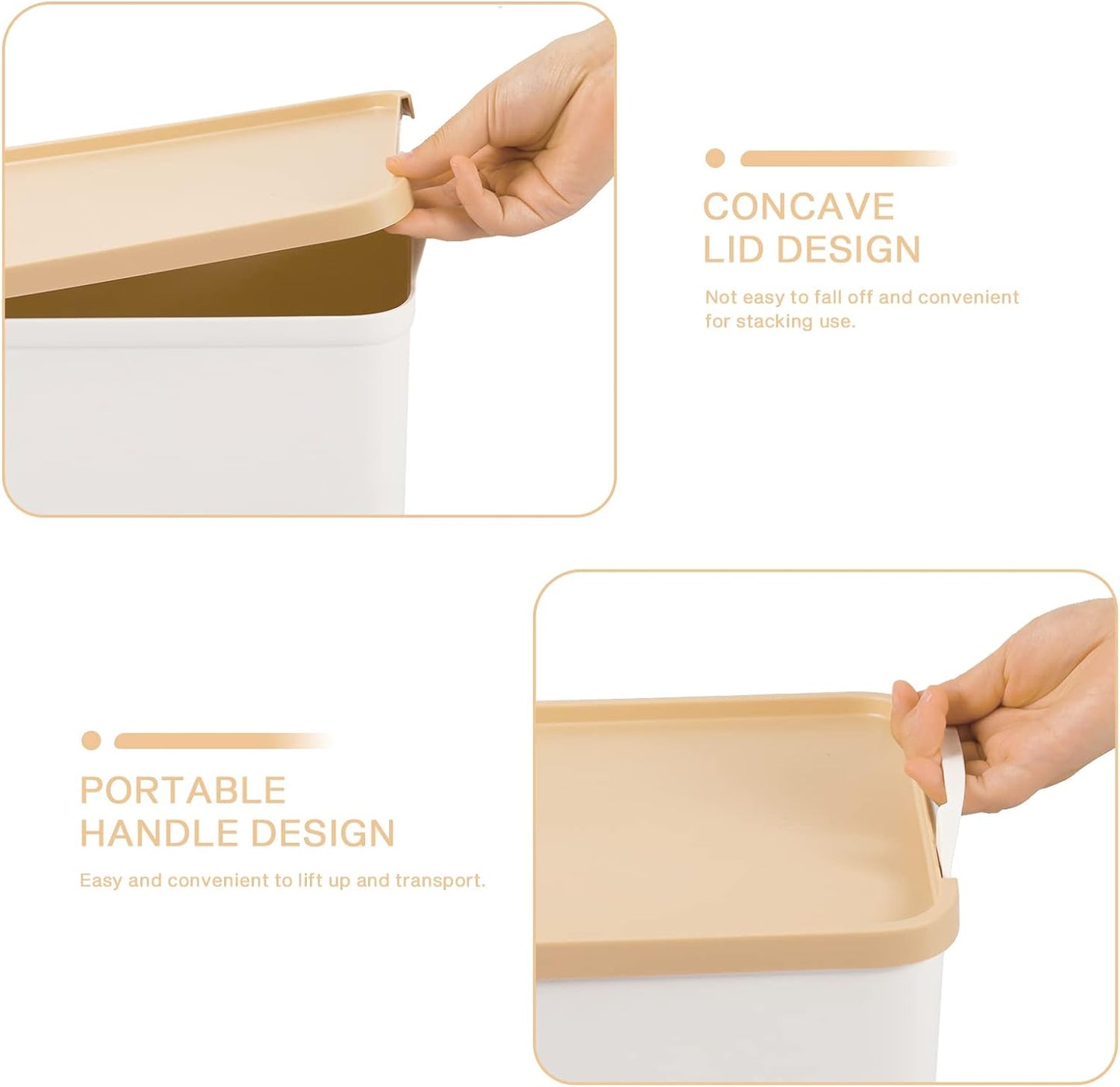 ANMINY 8PCS All-in-One Lidded Plastic Storage Bins Set White Desk Basket Box Drawer Organizer Kitchen Food Container with Handles Removable Lids Decorative Clothes Laundry Closet Cabinet Shelf Cube