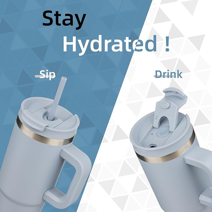 30 oz Tumbler with Handle and 2 Straws,2 in 1 Lid Insulated Water Bottle Stainless Steel Travel Coffee Mug,Lavender