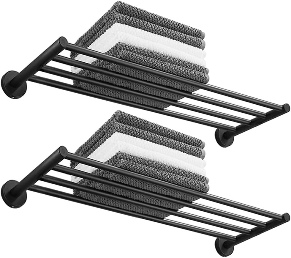 30 Inch Bathroom Towel Rack, Hotel Style Towel Racks for Bathroom Wall Mounted, Modern Towel Bar Rack, 2-Tier Towel Shelves, Black